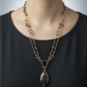 Elegant Gold and Brown Beaded Necklace